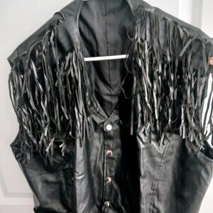 Men’s Faux Leather Fringe Biker Vest – Sleeveless Black Size 2X Large